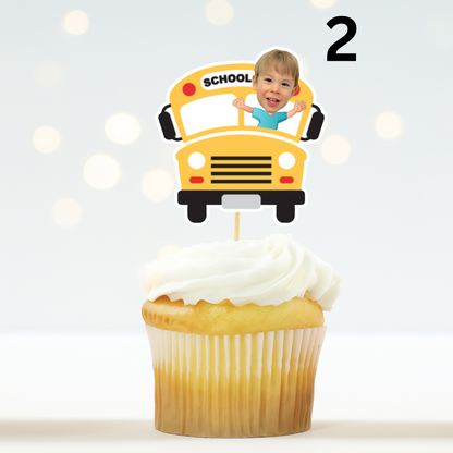 Personalized School Bus Cupcake Toppers – Wheels on the Bus Party
