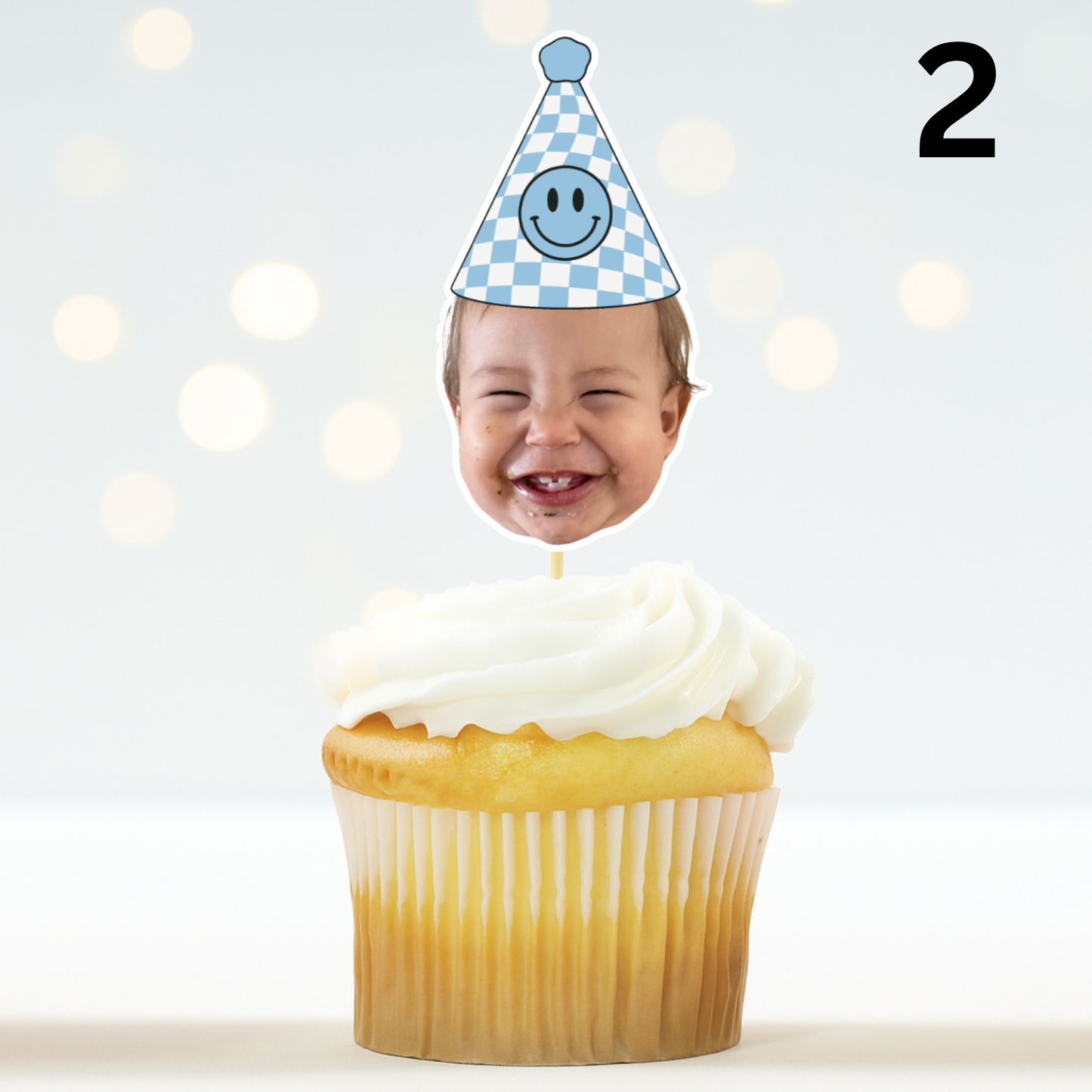 Custom Happy Dude Birthday Hat Cupcake Toppers - Face Photo Party Decoration