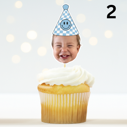 Custom Happy Dude Birthday Hat Cupcake Toppers - Face Photo Party Decoration