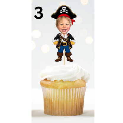 Personalized Pirate Face Cupcake Topper – Birthday Party Decor