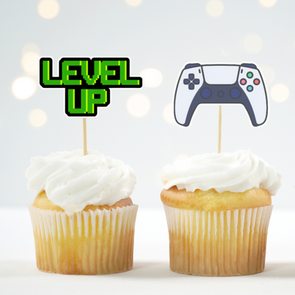 Video Game Cupcake Toppers - Controllers Game Pad Decorations Theme Baby Shower - Retro & Modern Gamer Party Kids Boys Girls Supplies Retro & Modern Gamer