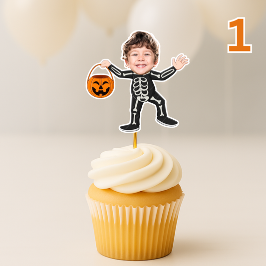 Halloween Cupcake Toppers with Photo – Personalized Face Party Decorations – Spooky Costume Cupcake Toppers for Halloween Party or Birthday