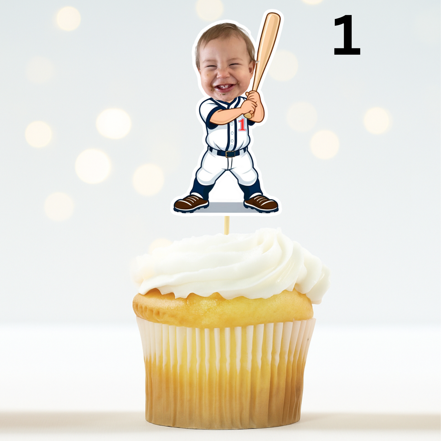 Custom Baseball Cupcake Topper – Rookie of the Year 1st Birthday Party Decor
