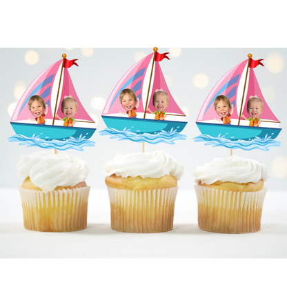 Custom Sailboat Face Cupcake Topper for Nautical Birthday Parties