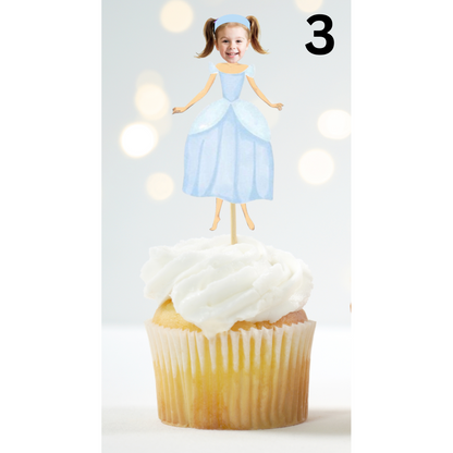 Custom Princess Face Cupcake Topper – Royal Birthday Party Decor