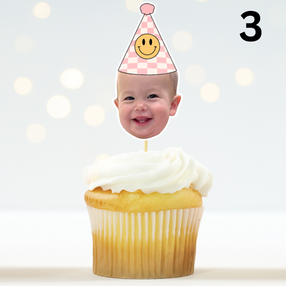 Custom Happy Dude Birthday Hat Cupcake Toppers - Face Photo Party Decoration
