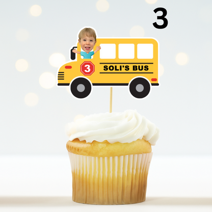 Personalized School Bus Cupcake Toppers – Wheels on the Bus Party