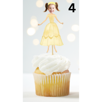 Custom Princess Face Cupcake Topper – Royal Birthday Party Decor