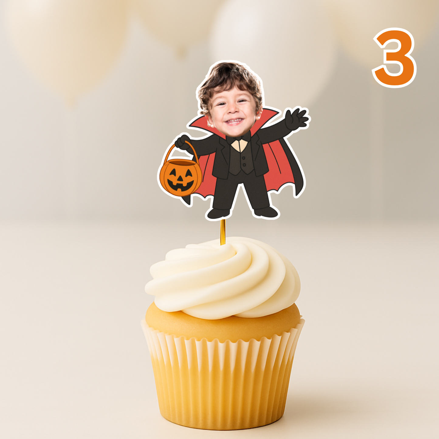 Halloween Cupcake Toppers with Photo – Personalized Face Party Decorations – Spooky Costume Cupcake Toppers for Halloween Party or Birthday