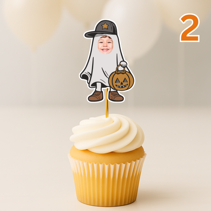Halloween Cupcake Toppers with Photo – Personalized Face Party Decorations – Spooky Costume Cupcake Toppers for Halloween Party or Birthday