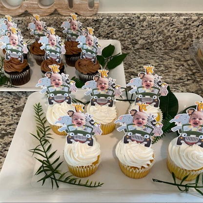 Custom Jungle Safari Cupcake Topper with Photo - Wild One or Two Wild Birthday Theme
