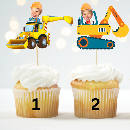 custom photo excavator cupcake topper for construction birthday