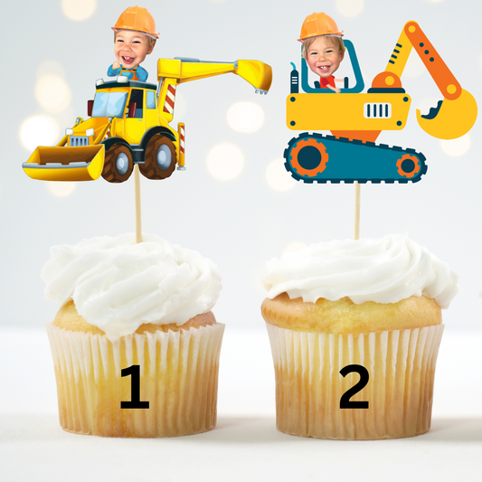 custom photo excavator cupcake topper for construction birthday