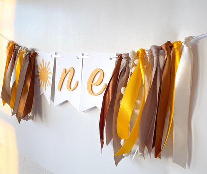 Boho Sunshine Banner – Neutral Sun High Chair Decor for 1st Birthday