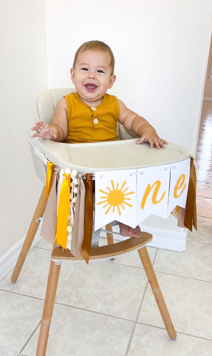 Boho Sunshine Banner – Neutral Sun High Chair Decor for 1st Birthday