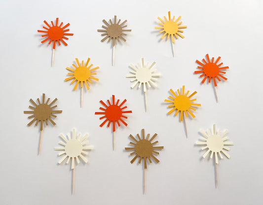 Boho Sunshine Cupcake Toppers – Neutral & Modern Party Decor