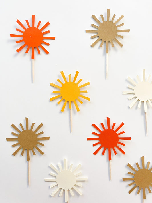 Boho Sunshine Cupcake Toppers – Neutral & Modern Party Decor