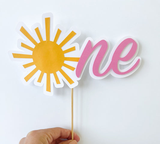 pink sunshine one cake topper for baby girl first birthday