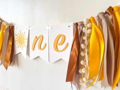 Boho Sunshine Banner – Neutral Sun High Chair Decor for 1st Birthday