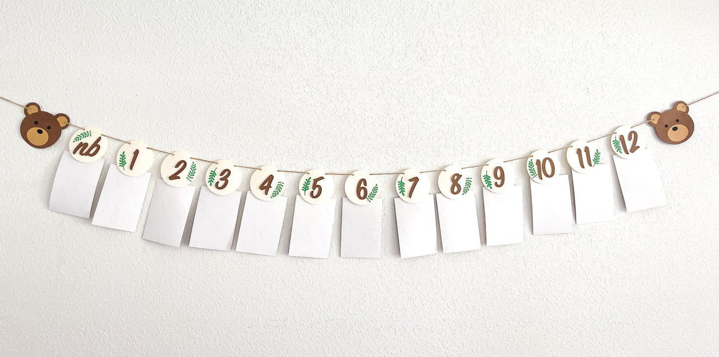 Bear Monthly Photo Banner - Themed Birthday Party - One Year Milestone Banner
