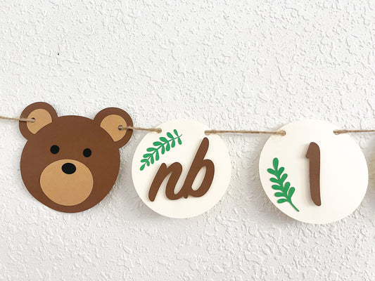 Bear Monthly Photo Banner - Themed Birthday Party - One Year Milestone Banner