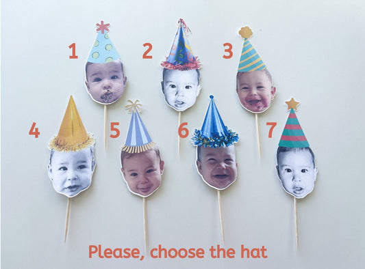 Custom Birthday Hat Face Photo Cupcake Toppers –  Dog Party Decor