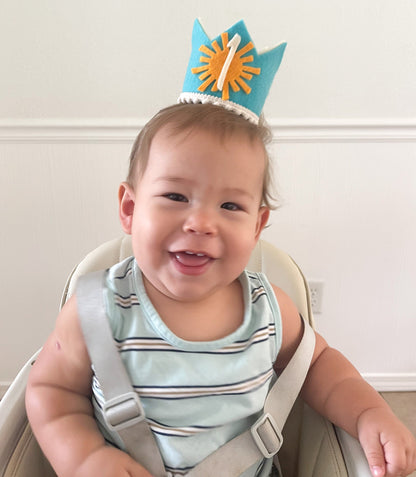 1st Birthday Blue Sun Crown – Boho Sunshine Party Hat