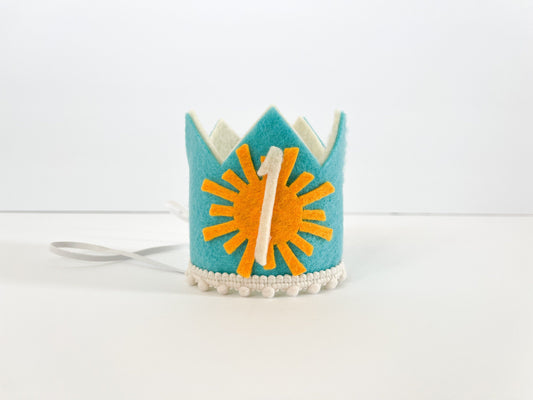 1st Birthday Blue Sun Crown – Boho Sunshine Party Hat
