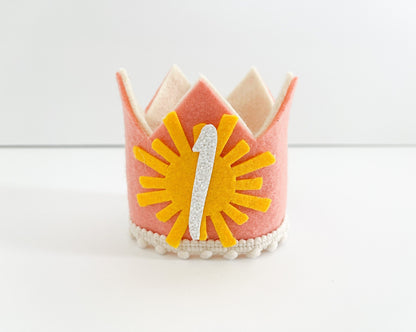 Boho Pink Sunshine Birthday Crown – 1st Birthday Hat for Baby Girls