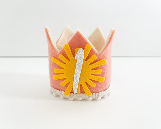 Boho Pink Sunshine Birthday Crown – 1st Birthday Hat for Baby Girls