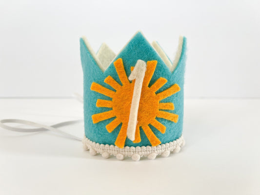 Boho blue sun crown for baby boy first birthday