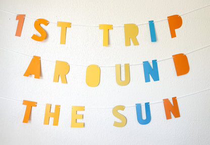 1st Trip Around the Sun Letters Banner – Boy or Girl Sunshine Party