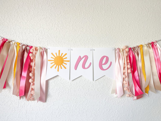 Pink Sunshine High Chair Banner – Girl’s 1st Birthday Decor