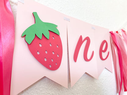 Strawberry ONE High Chair Banner – First Birthday Party Decor