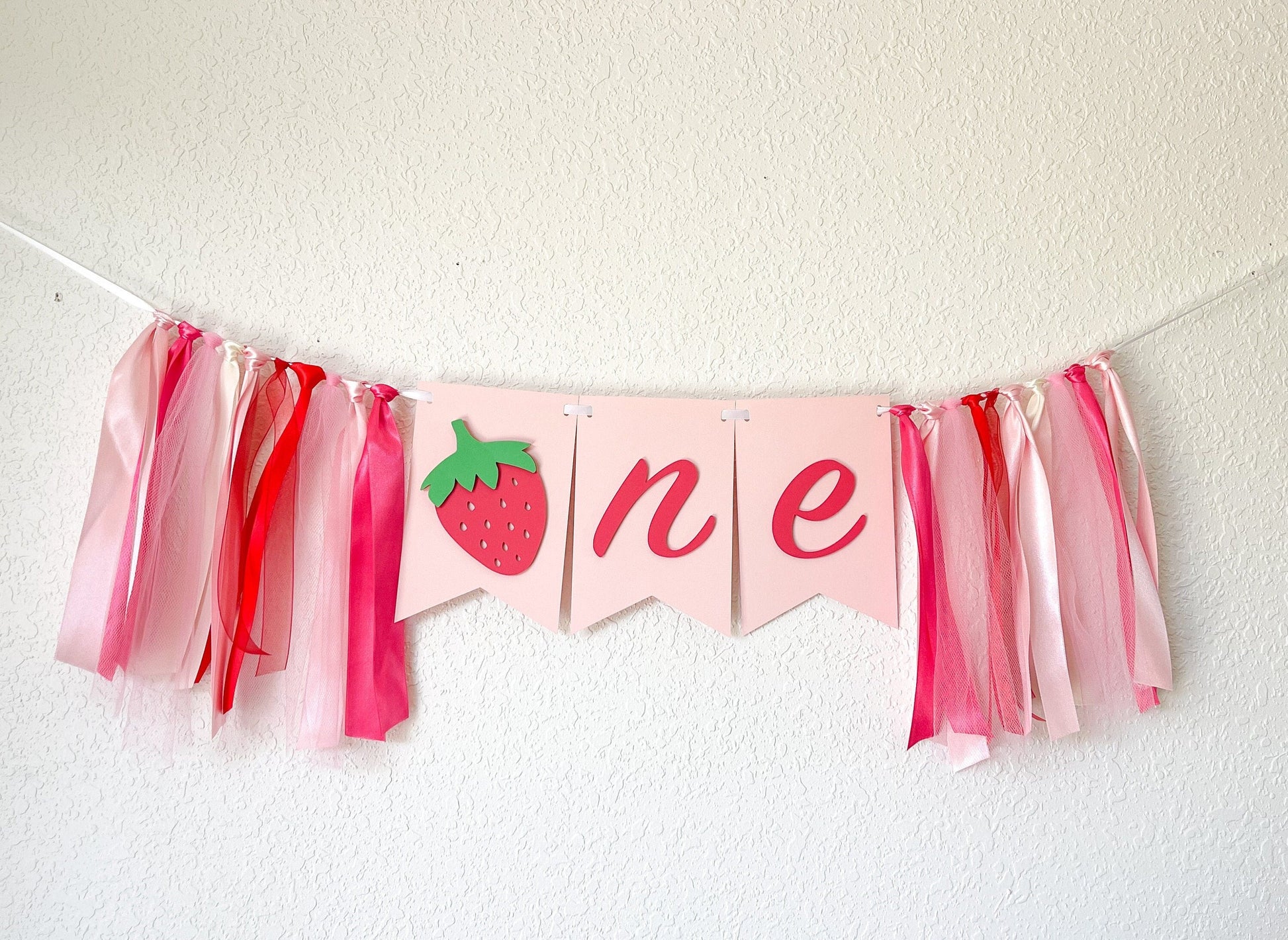 Strawberry themed ONE banner for high chair
