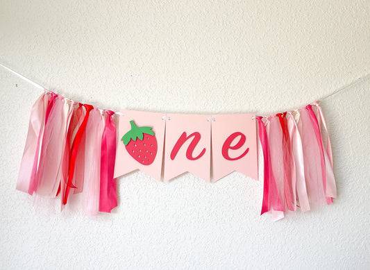 Strawberry themed ONE banner for high chair
