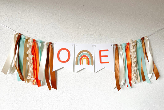 ONE banner rainbow theme birthday garland