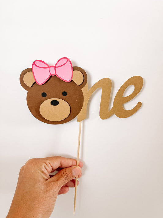 pink one cake topper for baby girl teddy bear party