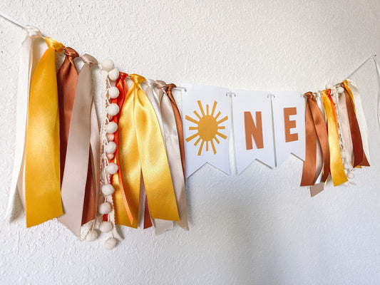 Neutral Boho Sun Banner – First Birthday Highchair Decoration