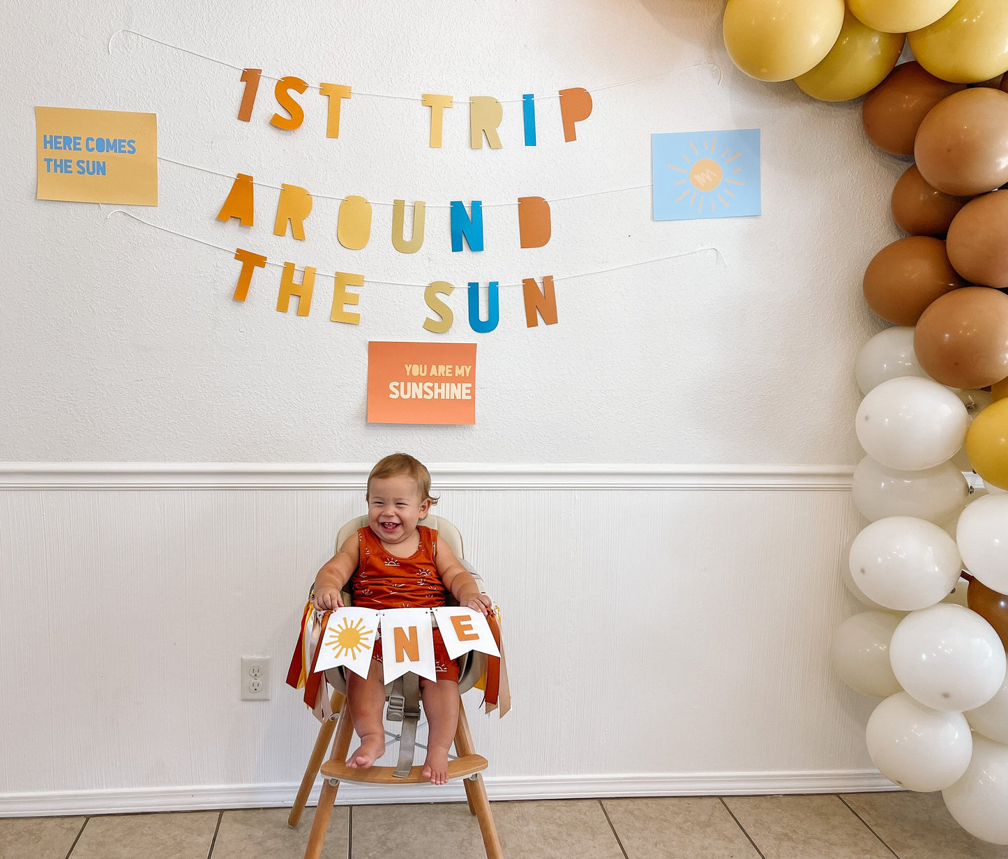 Neutral Boho Sun Banner – First Birthday Highchair Decoration