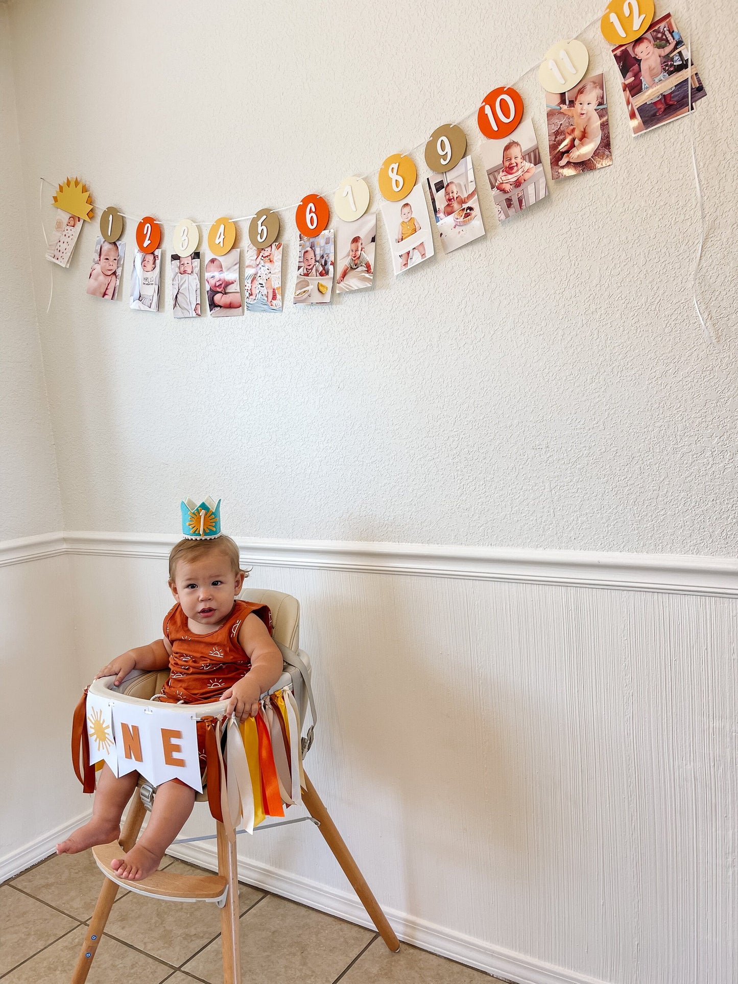 Neutral Boho Sun Banner – First Birthday Highchair Decoration