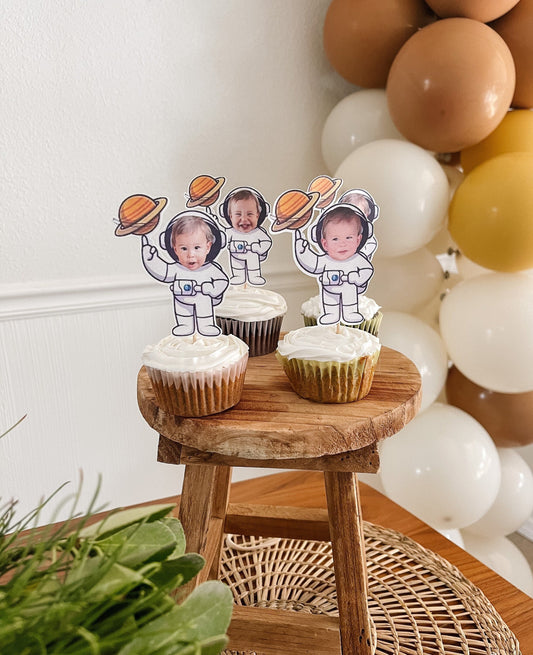 personalized astronaut cupcake topper with face photo