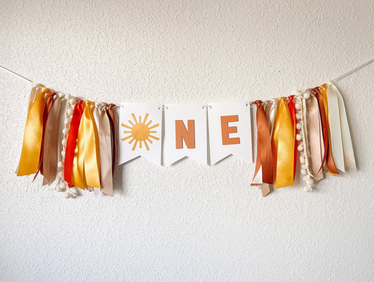 Neutral boho sunshine high chair banner for 1st birthday