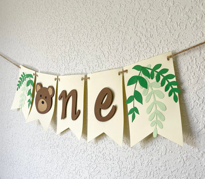 Teddy Bear 1st Birthday Bundle – High Chair & Monthly Banner Set