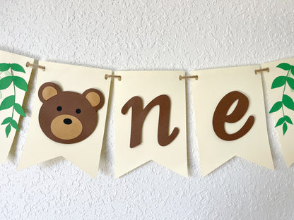Teddy Bear 1st Birthday Bundle – High Chair & Monthly Banner Set