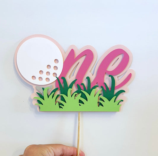 girl’s hole in one first birthday golf cake topper