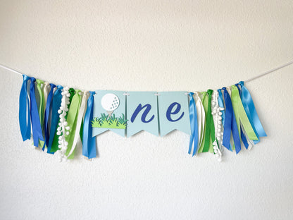 Hole in One Golf Birthday Bundle – High Chair - Photo Banner - Cake Topper