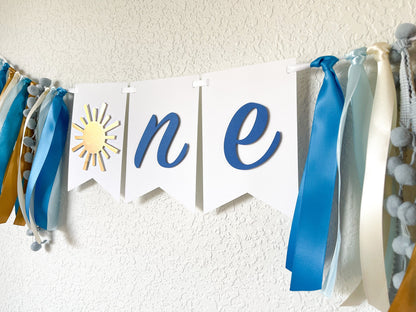 Blue and Gold Sunshine Banner – Boy’s 1st Birthday High Chair Decor
