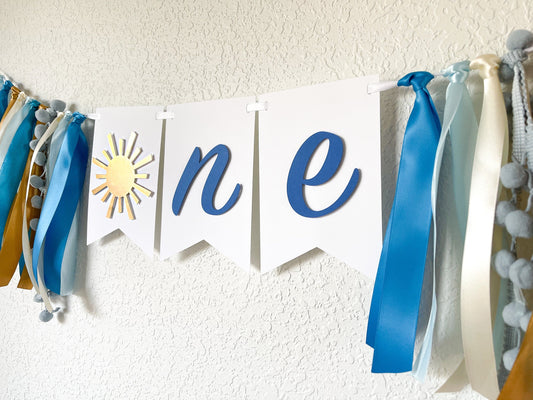 Blue and Gold Sunshine Banner – Boy’s 1st Birthday High Chair Decor
