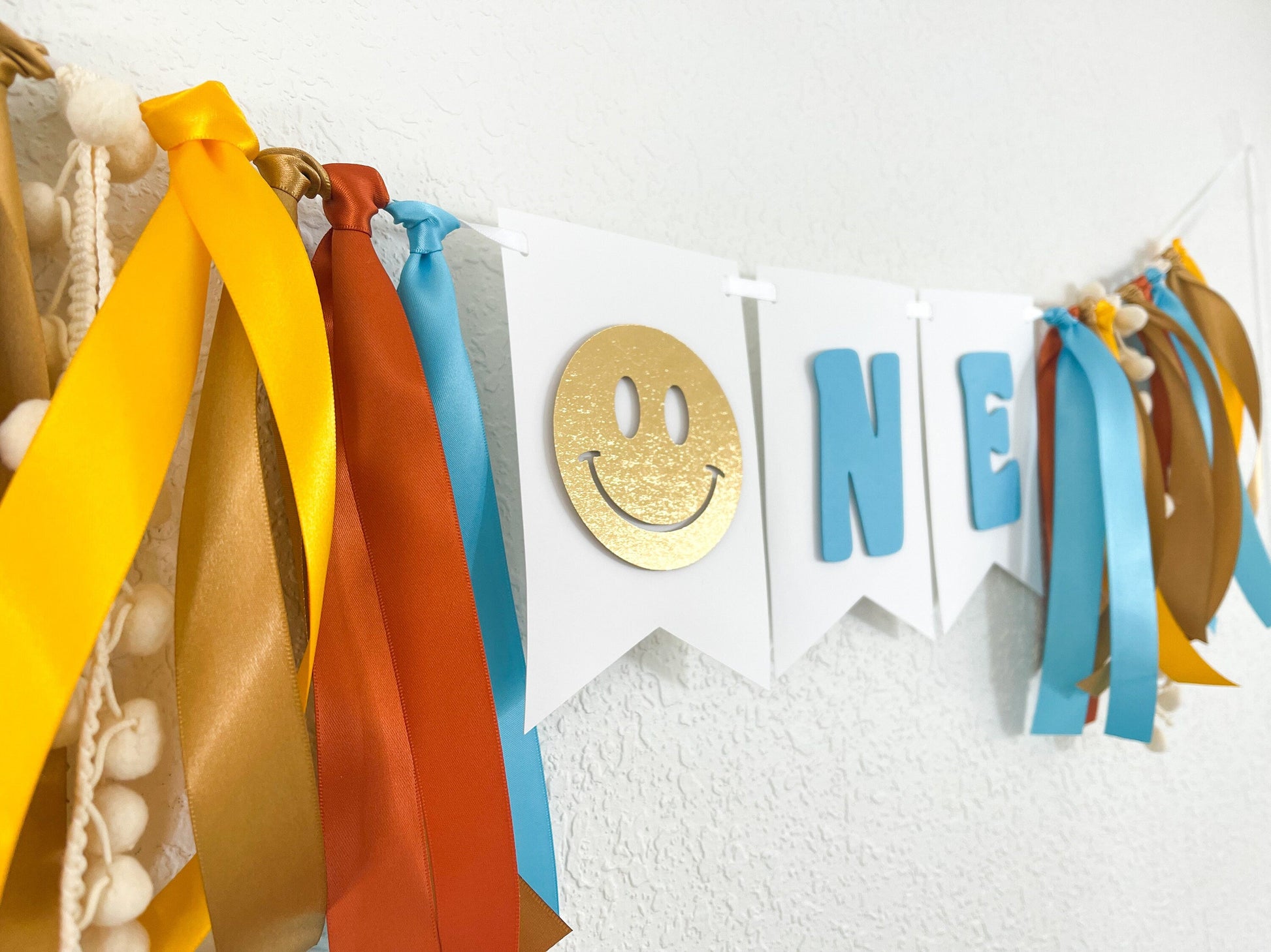 One Happy Dude high chair banner for baby’s first birthday